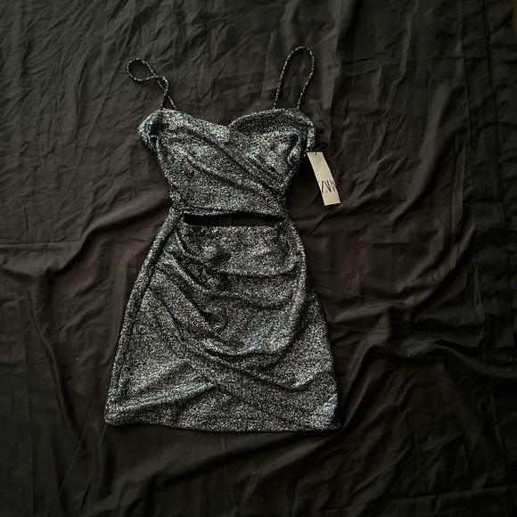 Zara bodycon cutout glittery black dress size XS - Picture 4 of 5
